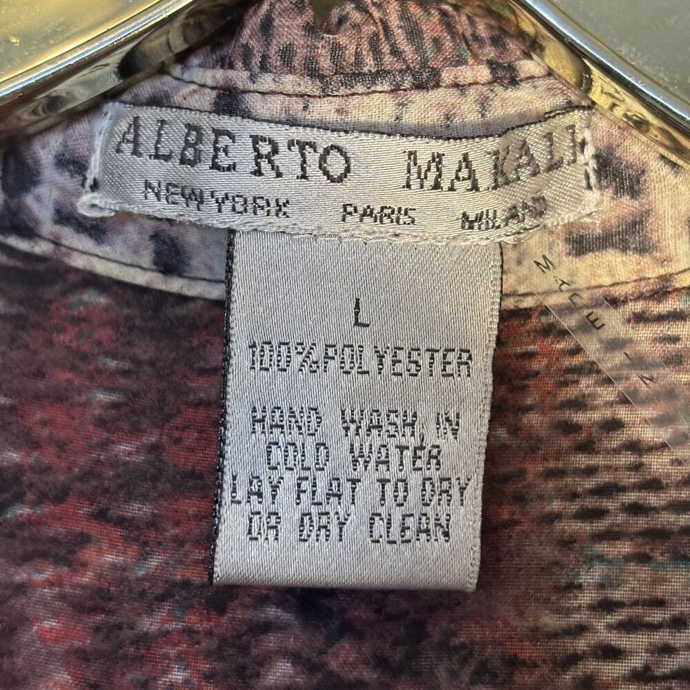 Vintage Alberto Makali Abstract Print Tie-Front Button-Up Blouse Size L - Picture 6 of 10
